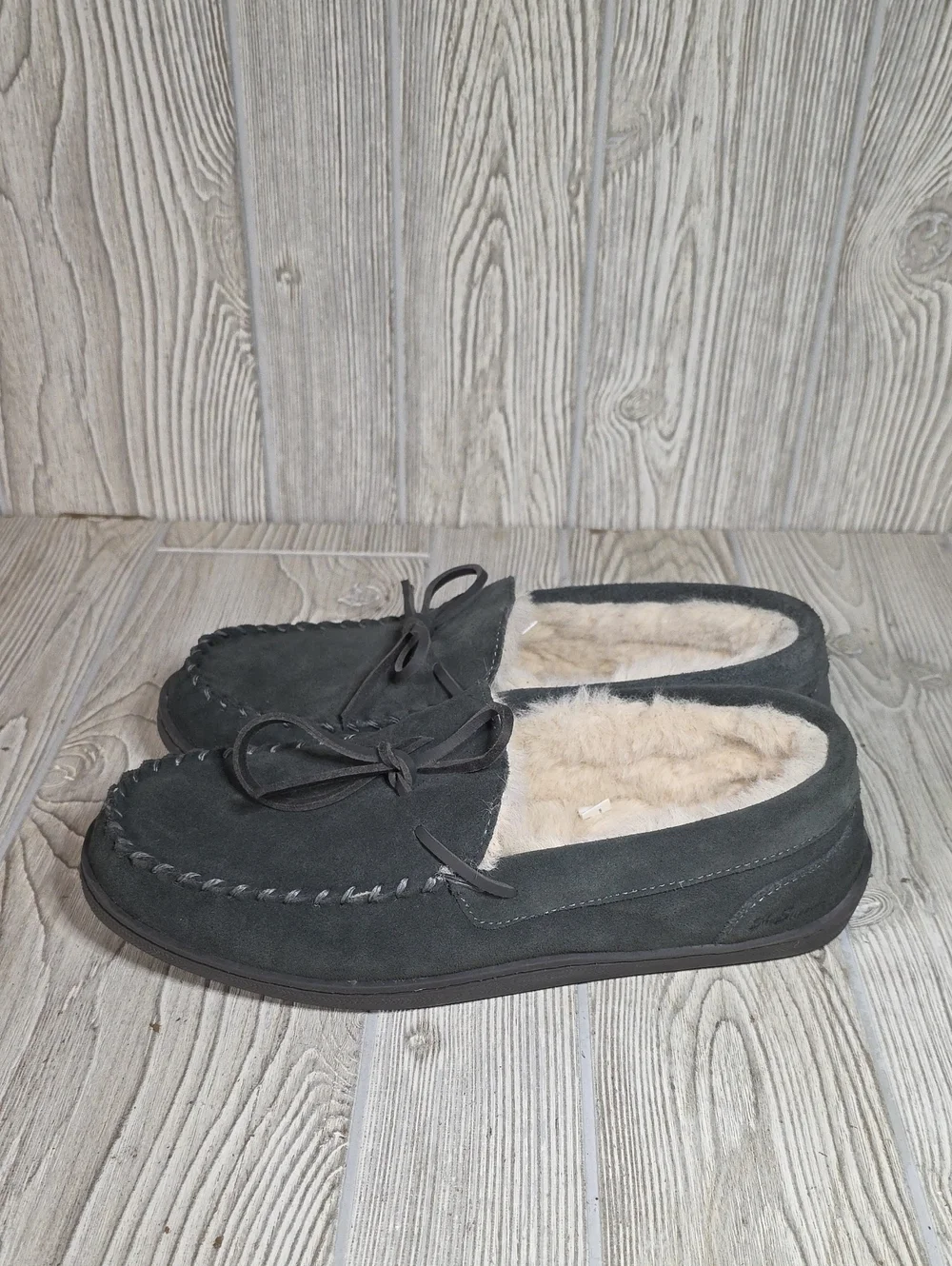 MySlippers by MyPillow Men's Charcoal Suede Faux Fur Lined  Moccasin Slippers